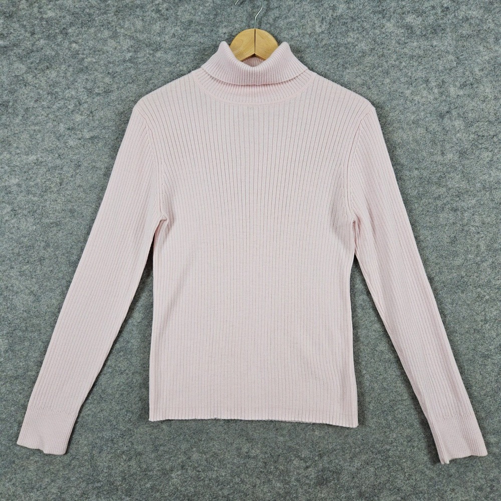 Old Navy Perfect Fit Ribbed Turtleneck Sweater Women's Sz L Pink Wool Blend SPOT